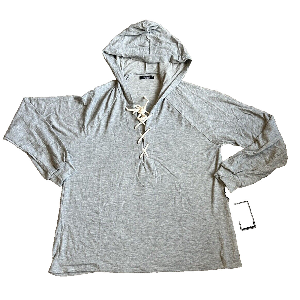 Michael Lauren Women Medium Carson L/S Lace Up Front Hoodie Gray New - Picture 2 of 9